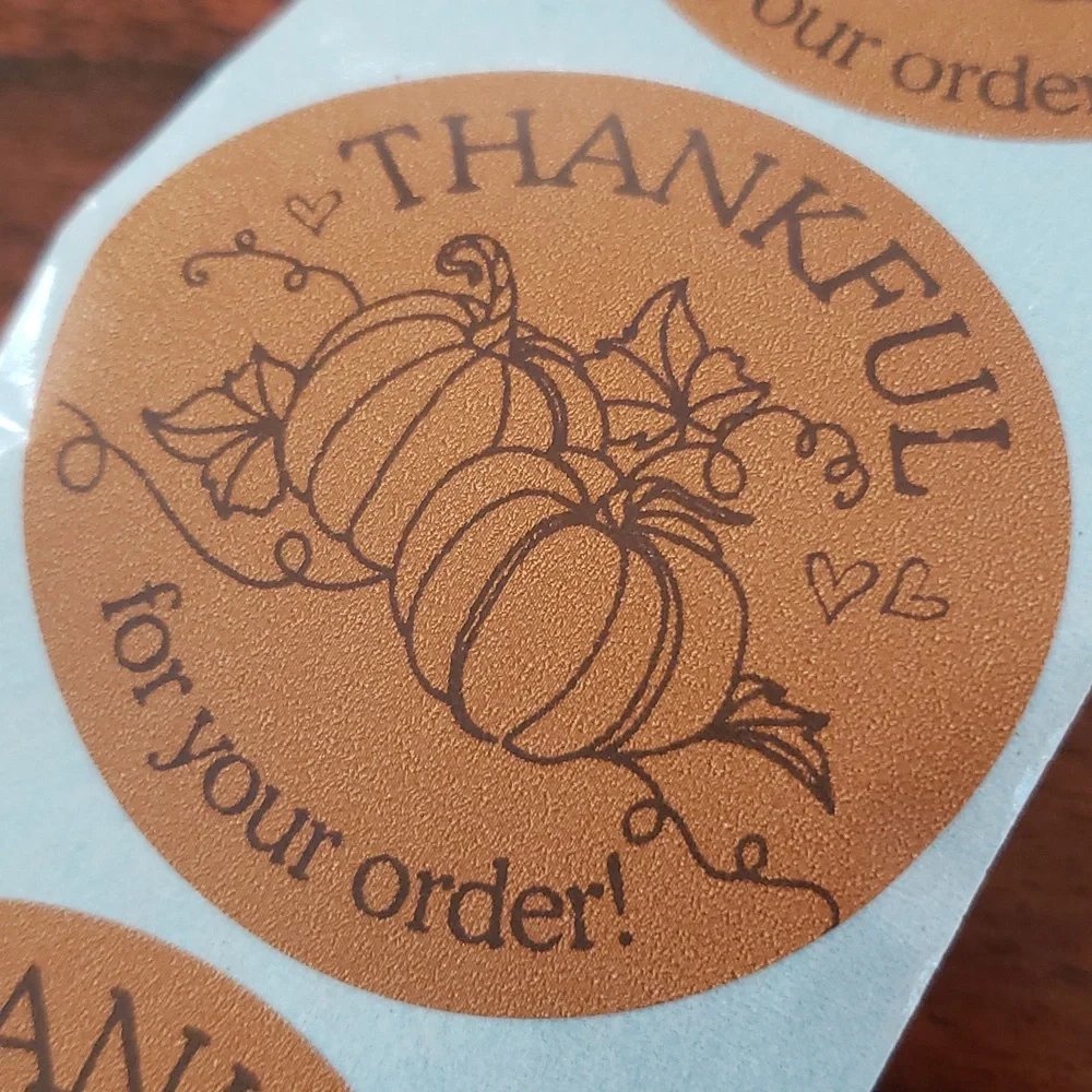 3/$15 THANK YOU STICKERS ORANGE BROWN LARGE TWO INCH FALL THEME